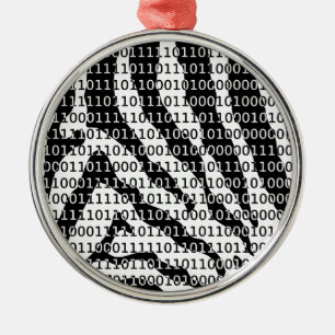 Ornement Rond Argenté Code binaire Zebra noir et blanc