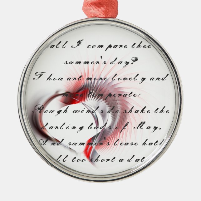 Ornement Rond Argenté Coeur métallique avec sonnet de Shakespeare 18 (Devant)