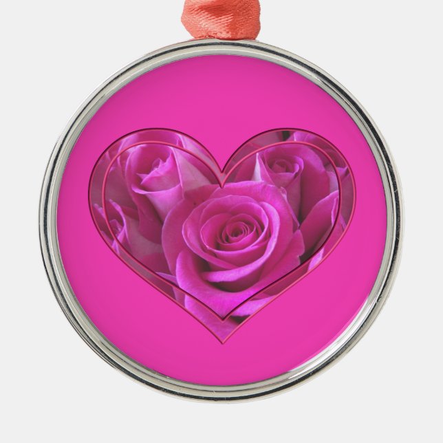 Ornement Rond Argenté Coeur rose (Devant)