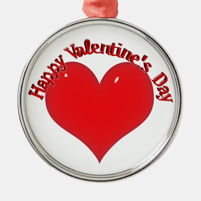 Ornement Rond Argenté Coeur rouge brillant Valentine (Devant)