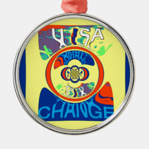 Ornement Rond Argenté Colorful USA Change : A Festive Design Art Print
