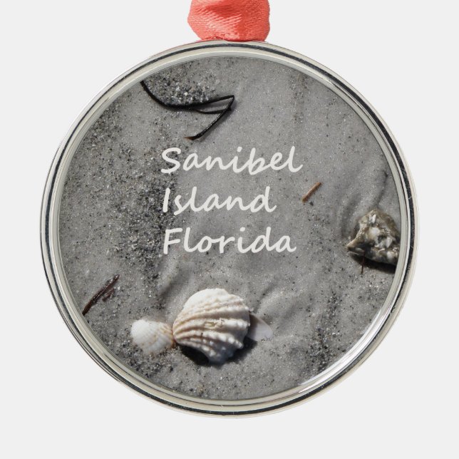 Ornement Rond Argenté Coquilles de sable d'île de Sanibel (Devant)