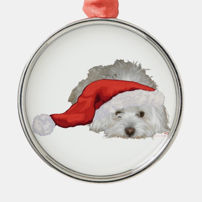 Ornement Rond Argenté Coton de Tulear - En attente (Devant)