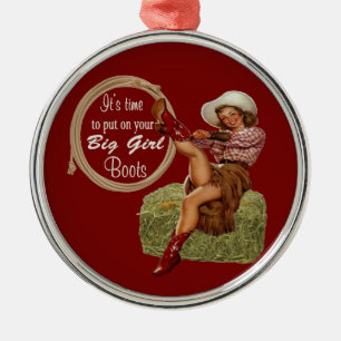 Ornement Rond Argenté Cowgirl Put On You Big Boots