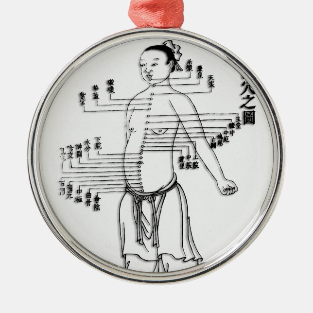 Ornement Rond Argenté Diagramme de médecine chinoise (Devant)