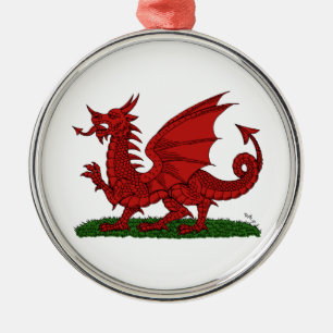 Ornement Rond Argenté Dragon rouge du Pays de Galles