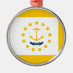 Ornement Rond Argenté Drapeau de l'État de Rhode Island