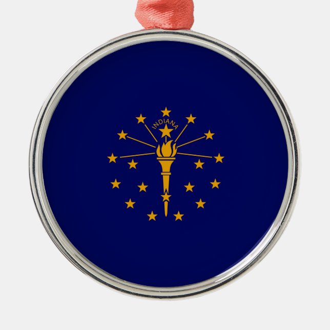 Ornement Rond Argenté Drapeau d'état Indiana (Devant)