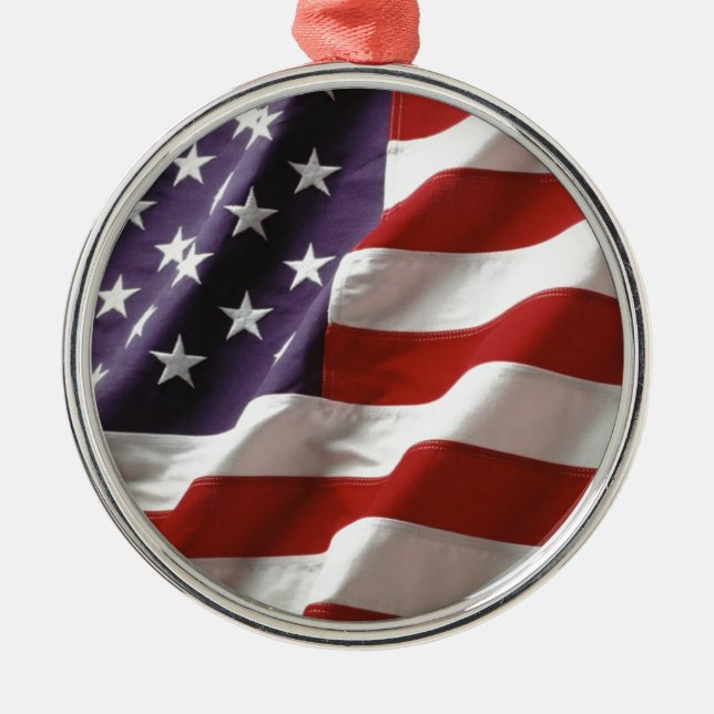 Ornement Rond Argenté Drapeau fier et patriotique des Etats-Unis (Devant)