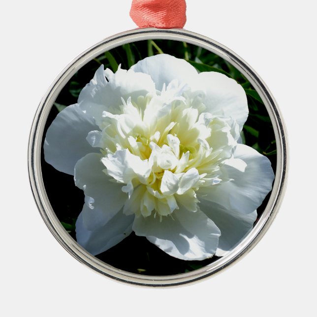 Ornement Rond Argenté Elégant blanc peony floral blanc photo (Devant)