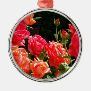 Ornement Rond Argenté Élégant rose à fleurs rose oranger