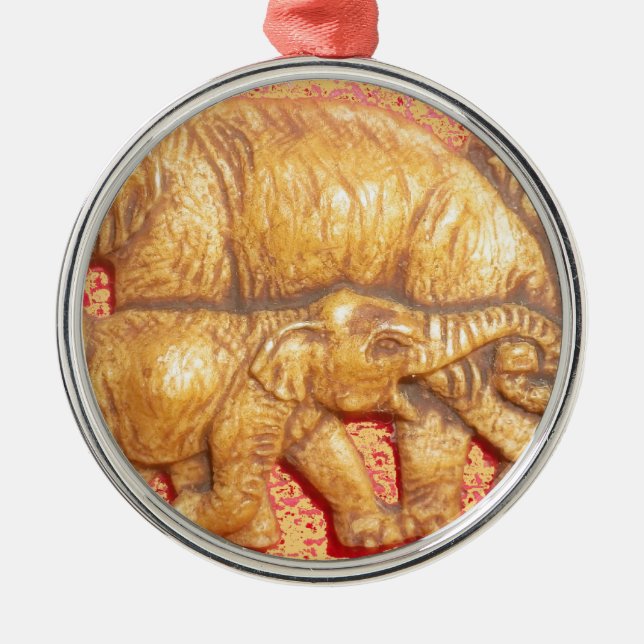 Ornement Rond Argenté Eléphants africains de mara en danger (Devant)