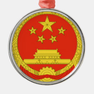 Ornement Rond Argenté Emblème national de la Chine