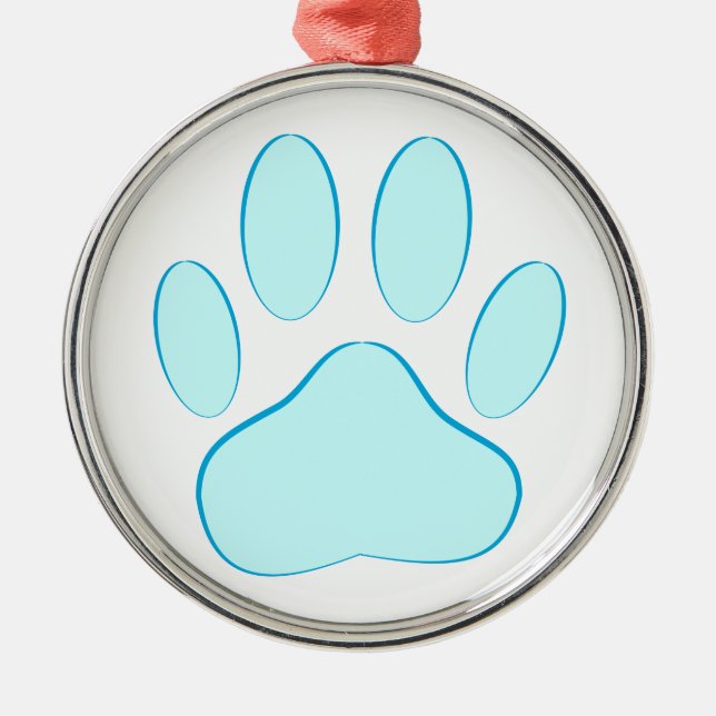 Ornement Rond Argenté Empreinte de chien bleu bébé (Devant)