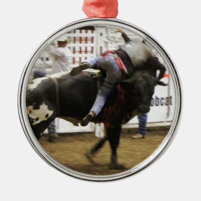 Ornement Rond Argenté Équitation de Taureau (Devant)