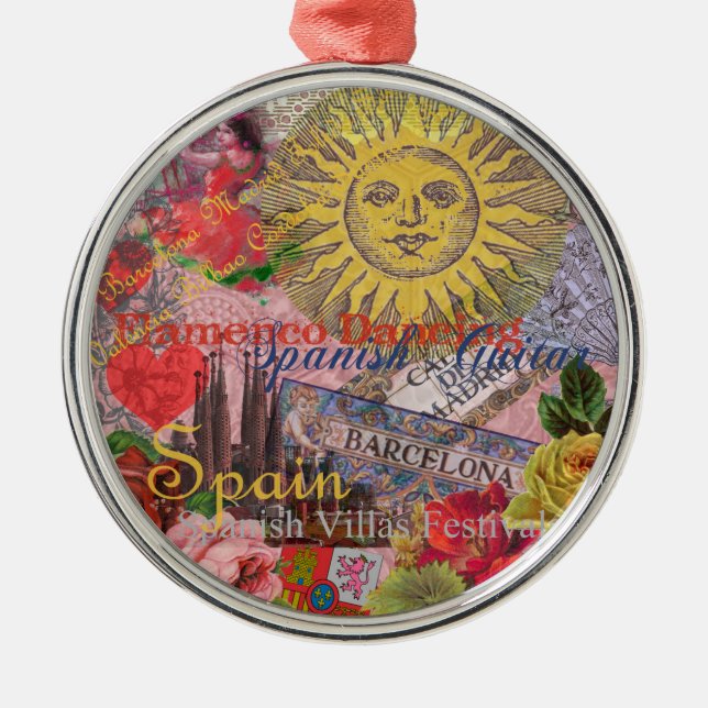 Ornement Rond Argenté Espagne Sunshine Espagnol Travel Art (Devant)