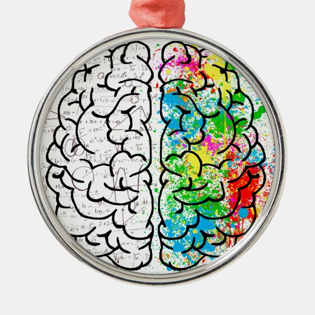 Ornement Rond Argenté esprit cerveau psychologie idée coeurs (Devant)