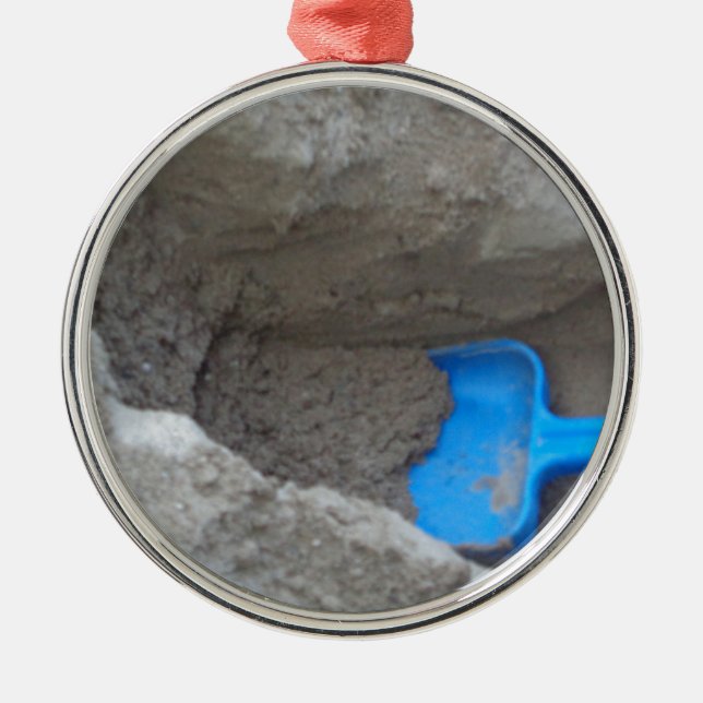 Ornement Rond Argenté Été Plage creusant le sable, Scoop, jouer (Devant)