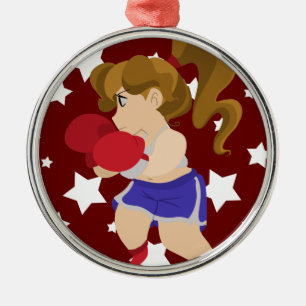 Ornement Rond Argenté Fille mignonne de boxeur