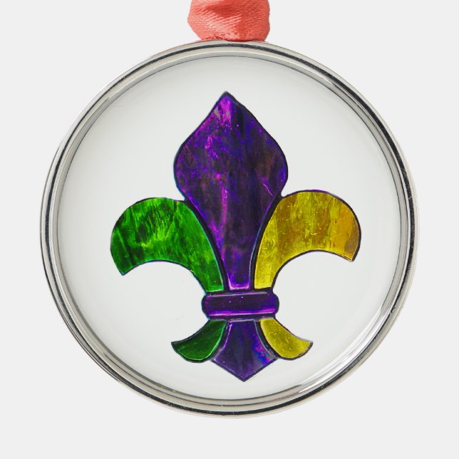 Ornement Rond Argenté Fleur De Lis Mardi Gra ajoutent le texte (Devant)