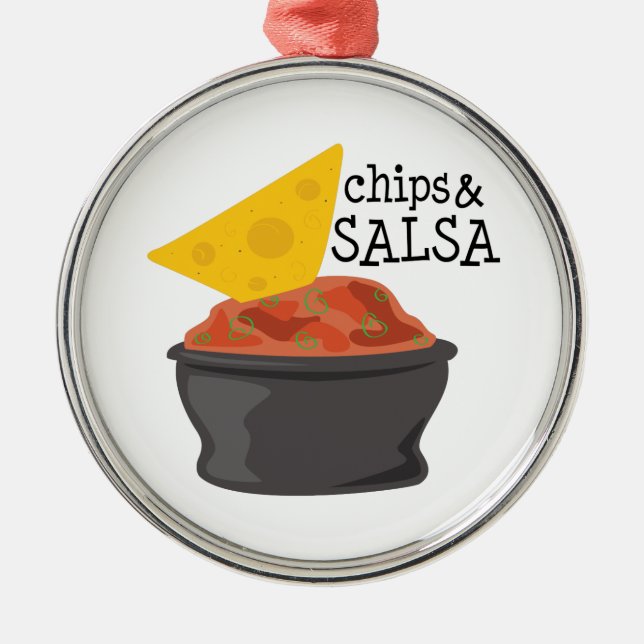 Ornement Rond Argenté Frites et Salsa (Devant)