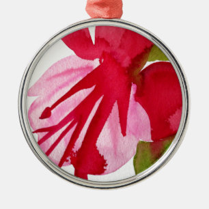 Ornement Rond Argenté Fuchsia rose pop art aquarelle fleur