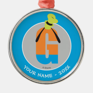 Ornement Rond Argenté G est pour Goofy   Ajouter Votre Nom