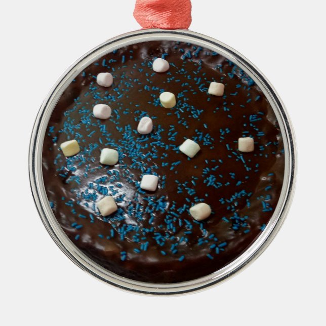 Ornement Rond Argenté Gâteau au chocolat (Devant)