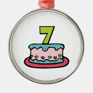 Ornement Rond Argenté Gâteau d'anniversaire de 7 ans