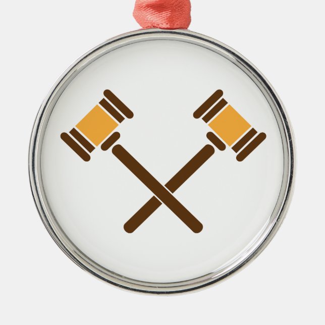 Ornement Rond Argenté Gavels traversés (Devant)