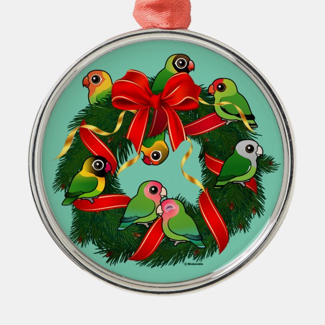 Ornement Rond Argenté Guirlande de Noël de perruches de Birdorable (Devant)