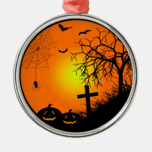 Ornement Rond Argenté Halloween night