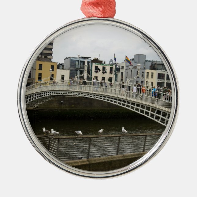 Ornement Rond Argenté Hapenny Bridge Dublin (Devant)