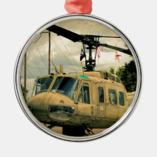 Ornement Rond Argenté Hélicoptère vintage de militaires de l'ère Uh-1