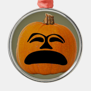 Ornement Rond Argenté Jack o' Lantern Malheureux Face, Citrouille d'Hall