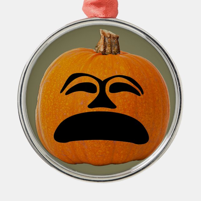 Ornement Rond Argenté Jack o' Lantern Malheureux Face, Citrouille d'Hall (Devant)
