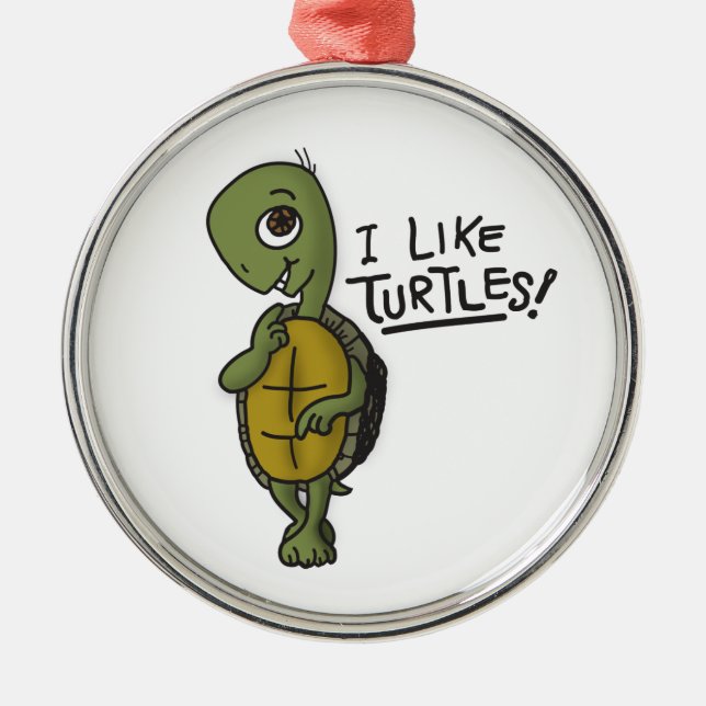Ornement Rond Argenté J'aime l'ornement de tortues (Devant)