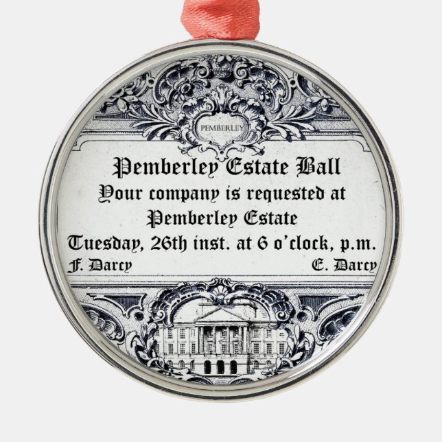 Ornement Rond Argenté Jane Austen : Boule de domaine de Pemberley (Devant)