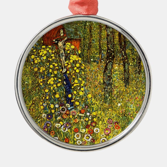 Ornement Rond Argenté Jardin agricole avec Crucifix par Gustav Klimt (Devant)