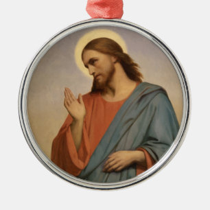 ORNEMENT ROND ARGENTÉ JESUS CHRIST