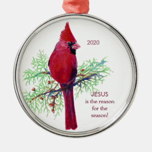 Ornement Rond Argenté JESUS est la raison de la saison Cardinal Dated