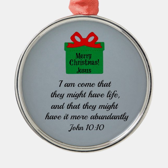Ornement Rond Argenté John 10:10 (Devant)