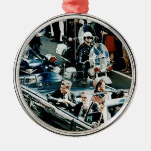 Ornement Rond Argenté John F. Kennedy et Jackie dans le cortège de
