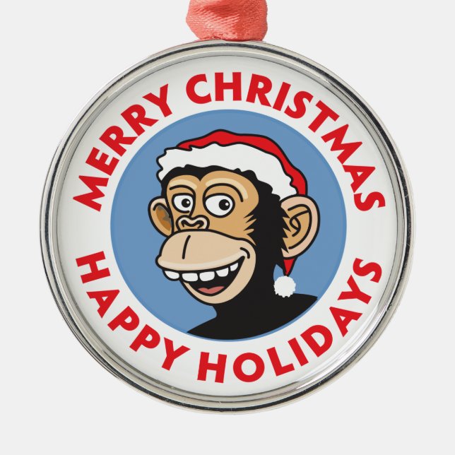 Ornement Rond Argenté Jolly Père Noël Monkey (Devant)