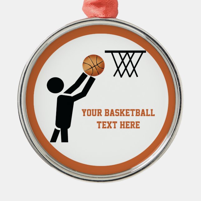 Ornement Rond Argenté Joueur de basket-ball avec balle (Devant)