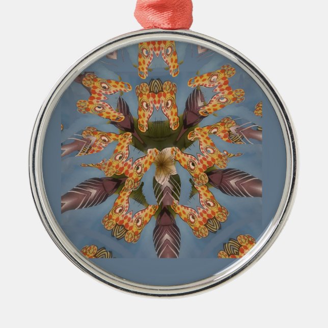 Ornement Rond Argenté Kaleidoscope Giraffe Mandala : Safari Art Abstrait (Devant)