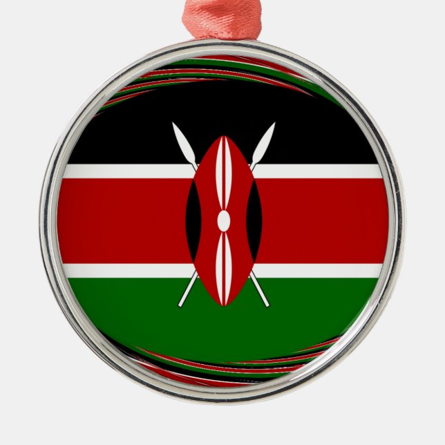 Ornement Rond Argenté Kenya Drapeau Art - Patriotique & Design Moderne (Devant)
