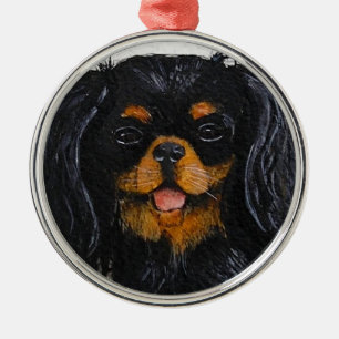 Ornement Rond Argenté King Charles Cavalier Spaniel noir et bronzé