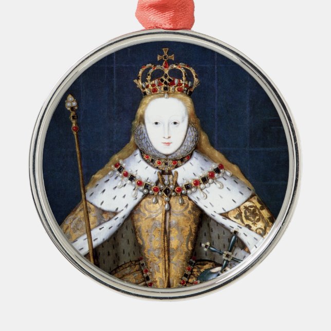 Ornement Rond Argenté La Reine Elizabeth I : Couronnement (Devant)