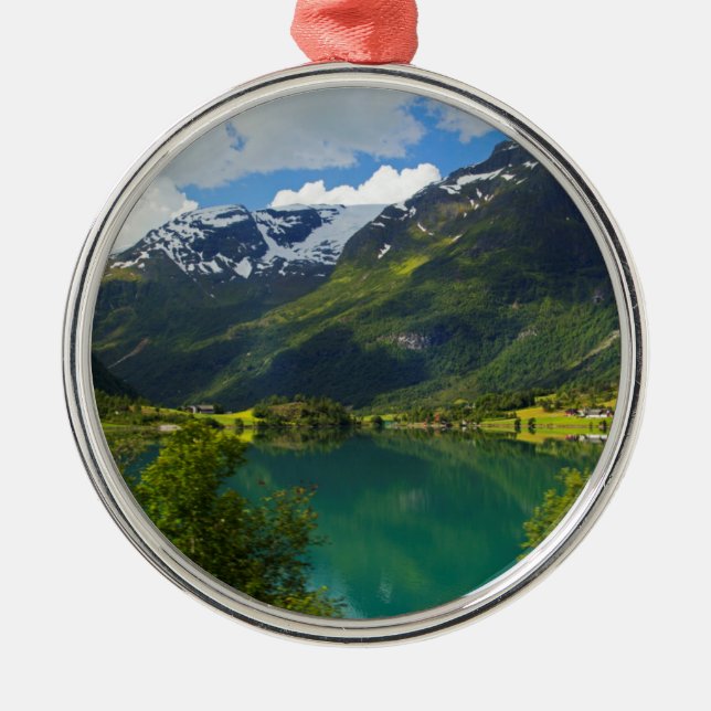 Ornement Rond Argenté Lac Floen pittoresque, Norvège (Devant)